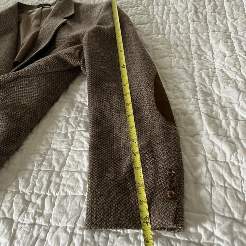 VTG Tweed Sport Coat‎ Mens 44R Brown Barleycorn Wool Blazer Elbow Patches USA